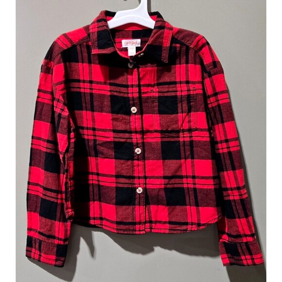 Cat & Jack Girls' Small 6/6x Red Buffalo Check Long Sleeve Button Front Shirt - Picture 1 of 6